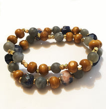Load image into Gallery viewer, Sunset Sodalite, Frosted Sunset Sodalite and Frosted Tigers Eye Bracelets - Stacking Pair