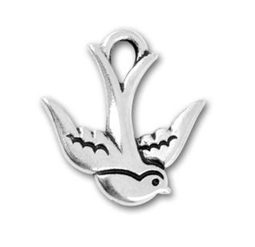 Swallow Charm Silver Plated Pewter Charm with Antique Finish
