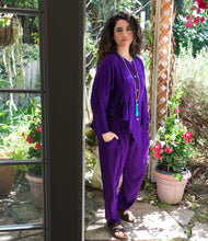 Load image into Gallery viewer, Tienda Ho Moroccan Royal Purple Cotton Rayon Tapered Najma Tunic Top that is reminiscent of Sherwood Forest