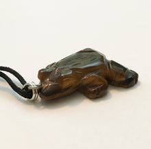 Load image into Gallery viewer, Golden Tigers Eye Frog Fetish Pendant on Black Cord - darker cola color in larger size