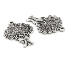 Load image into Gallery viewer, Swirly Tree of Life Silver Plated Pewter Charm with Antique Finish