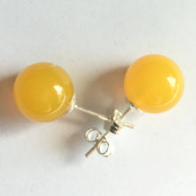 Load image into Gallery viewer, Yellow Jade Earrings 10mm Ball Sterling Silver Studs