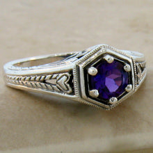 Load image into Gallery viewer, Amethyst Ring Natural Faceted Brazilian Amethyst Size 8 Ring Victorian Reproduction