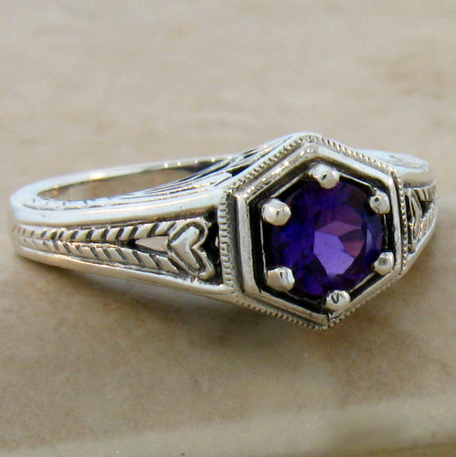 Amethyst Ring Natural Faceted Brazilian Amethyst Size 8 Ring Victorian Reproduction