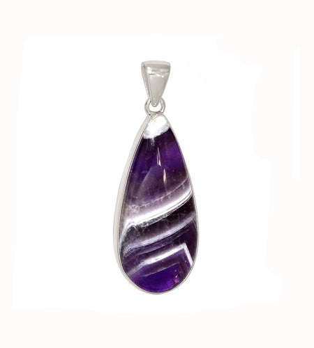 Chevron Amethyst Pendant in Teardrop Shape in Sterling Silver Frame