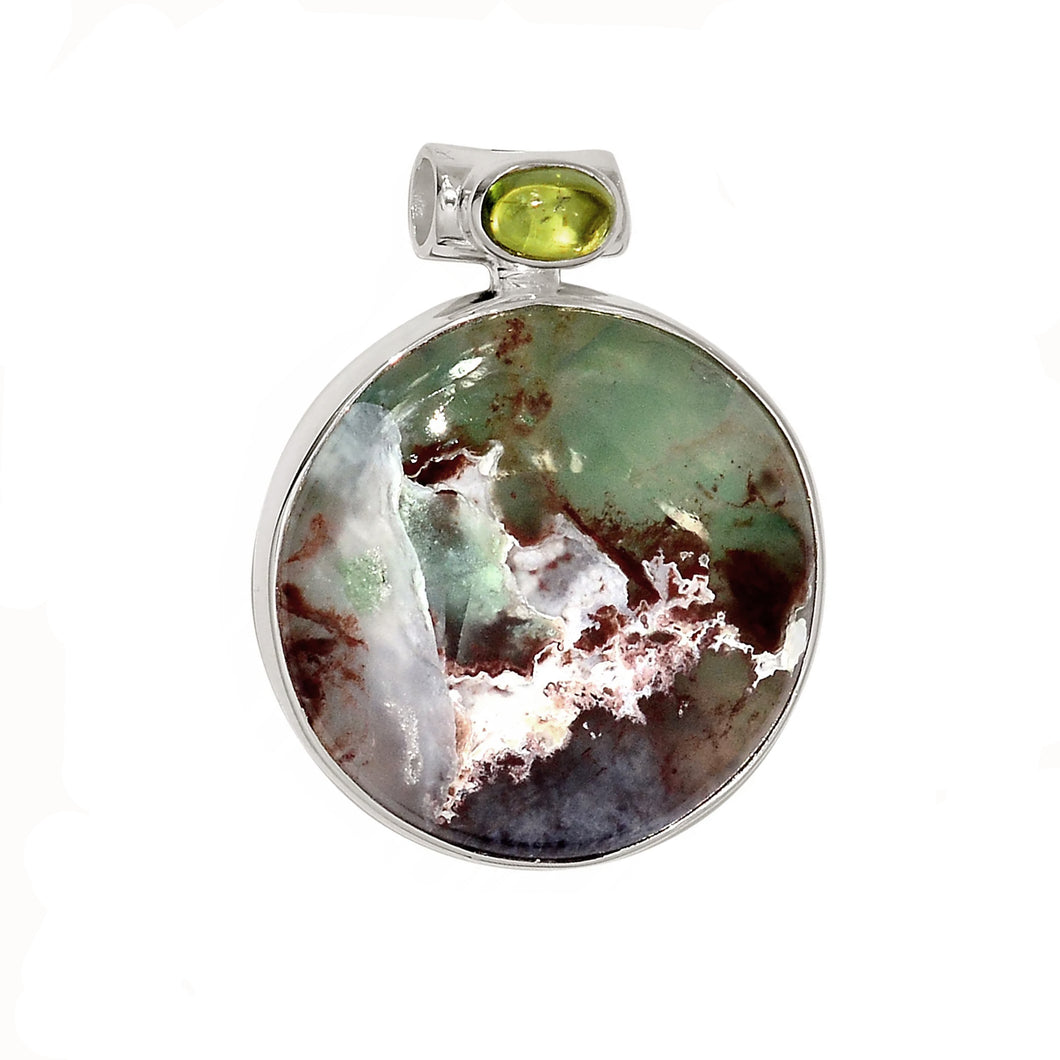 Aqua Chalcedony Pendant with Peridot on Tube Bail