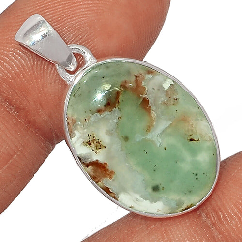 Aqua Chalcedony Pendant in Sterling Silver Oval Frame