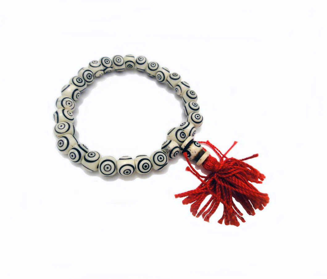 Carved Bone Bullseye Mala Bracelet