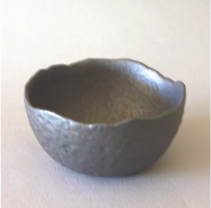 Gray Ceramic Bowl with Ripple Edge Rim