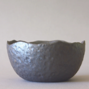 Gray Ceramic Bowl with Ripple Edge Rim