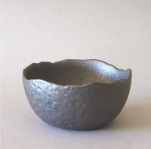 Gray Ceramic Bowl with Ripple Edge Rim