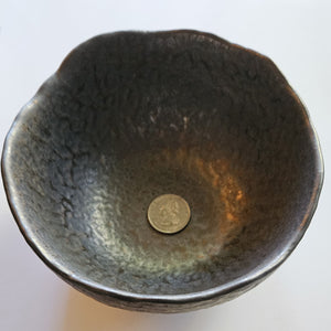 Gray Ceramic Bowl with Ripple Edge Rim