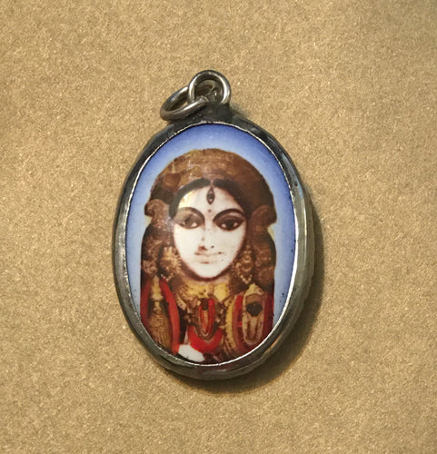 Kali Hindu Goddess Enameled Brass Deity Pendant
