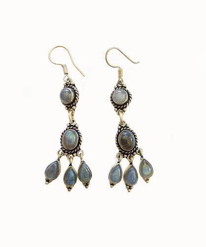 Labradorite Earrings Tiered Dangles