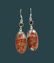 Load image into Gallery viewer, Laguna Lace Agate Earrings Adorned with Faceted Round Garnets