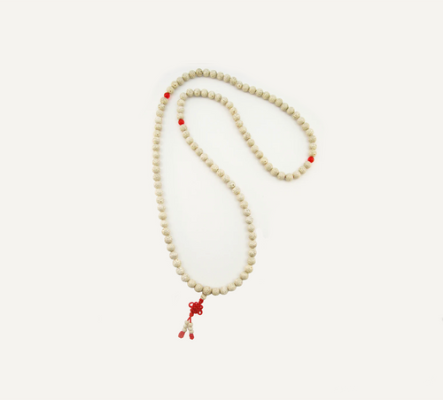 Large Lotus Seed Mala and Carnelian Macrame Tie