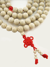 Load image into Gallery viewer, Large Lotus Seed Mala and Carnelian Macrame Tie