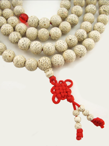 Large Lotus Seed Mala and Carnelian Macrame Tie
