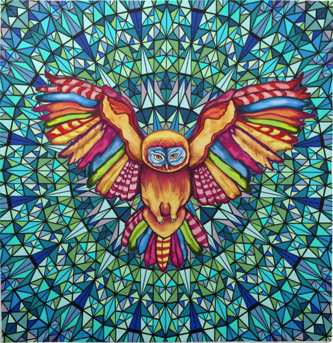 Kaleidoscope Psychedelic Owl Cotton Tarot Cloth by Kyle MacDuggall