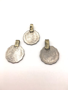 Tribal Silver Old Coin Pendant or Charm with Scalloped Edge Large 22 mm