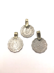 Tribal Silver Old Coin Pendant or Charm with Scalloped Edge Large 22 mm