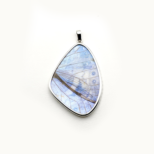 Butterfly Wing Pearl Blue Morpho Pendant in XXL
