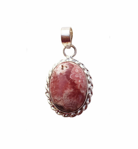 Rhodochrosite Pendant in oval shape in sterling silver - a master balancing crystal