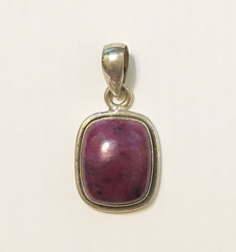 Ruby Kyanite Pendant Domed Cushion Cab in Sterling Silver