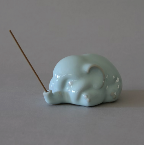 Sleeping Elephant Incense Stand in Celadon Glaze