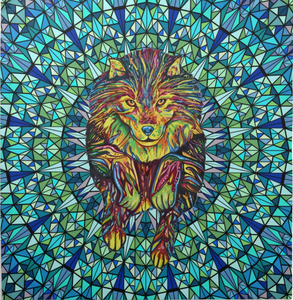 Kaleidoscope Wolf Cotton Tarot Cloth by Kyle MacDuggall