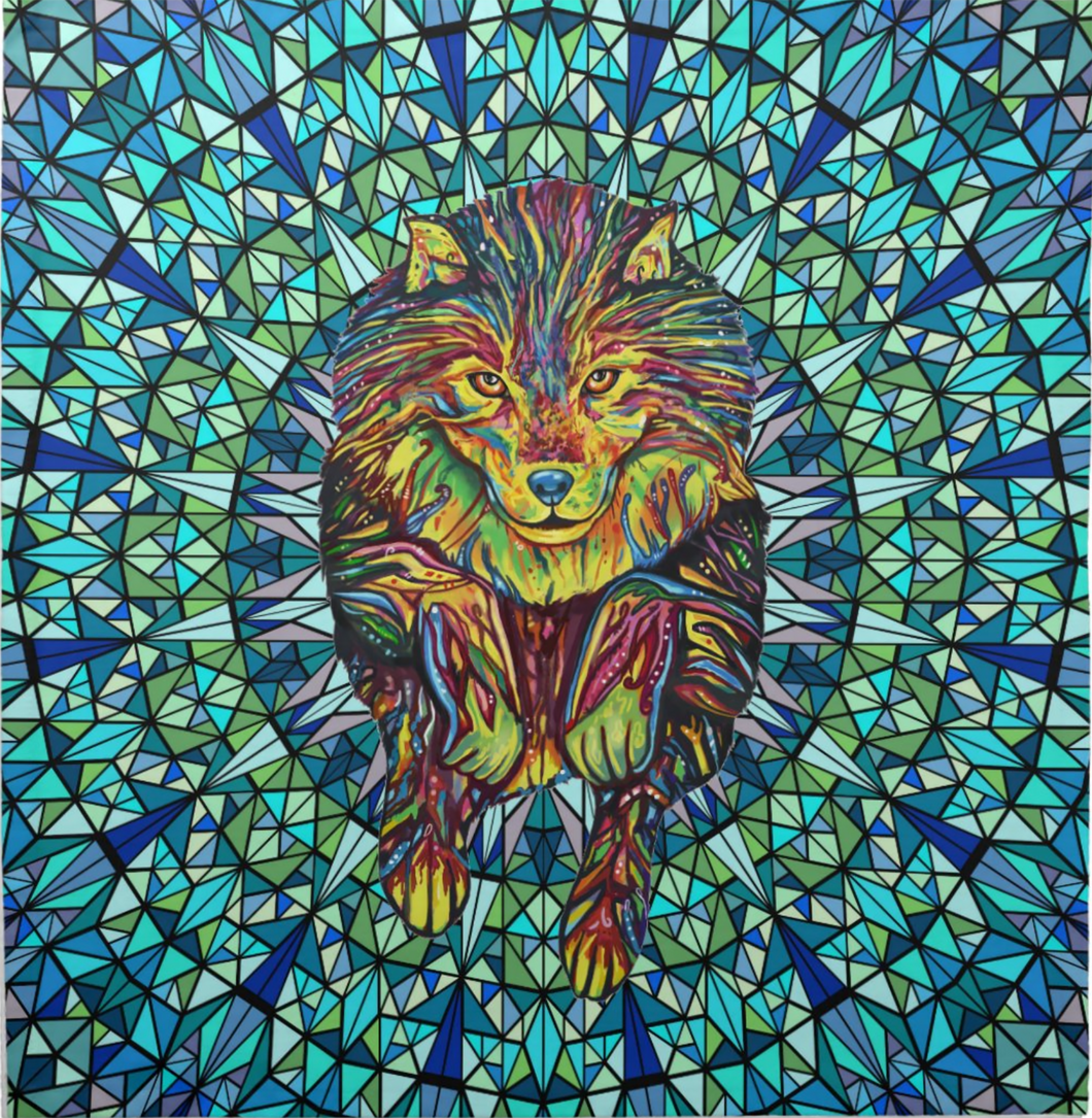 Kaleidoscope Wolf Cotton Tarot Cloth by Kyle MacDuggall