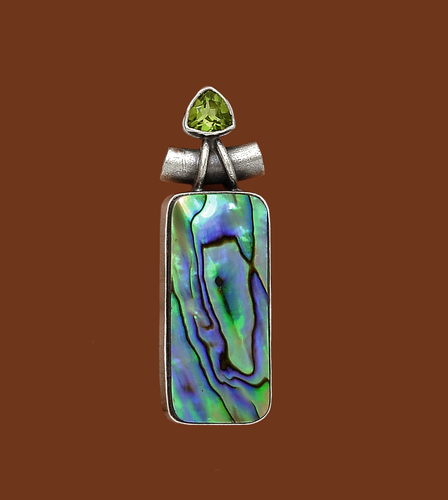 Abalone Shell Pendant aka Mother-of-Pearl Pendant with Faceted Peridot