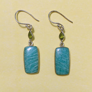 Amazonite Earrings with Faceted Peridot accents