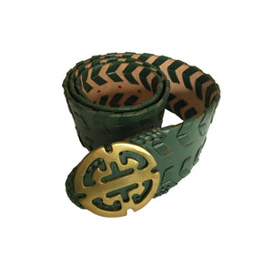 Balinese Leather Belt Basil Green in M/L  Chinese symbol buckle