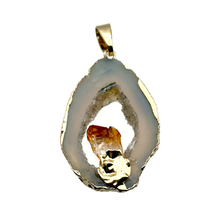 Load image into Gallery viewer, Citrine Points in Agate Druzy Slice with Gold Electro Plate Pendant