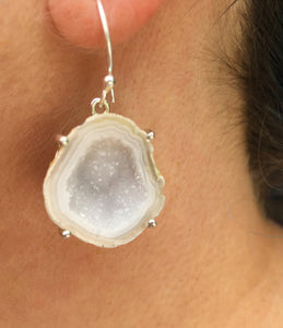 Glittery Druzy Quartz Geode Earrings with Silver Ear Wires
