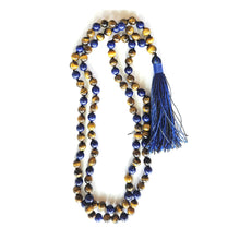 Load image into Gallery viewer, Tigers Eye and Lapis Mala Knotted 8.5mm Prayer Beads