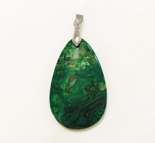 Green Leopard Skin Jasper Pendant with Sterling Silver Bail