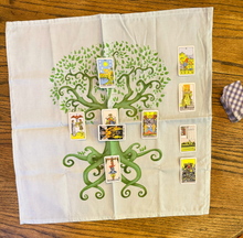 Load image into Gallery viewer, Tree of Life and Love on Blue Cotton Tarot Cloth by Kyle MacDuggall