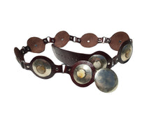 Load image into Gallery viewer, Moroccan Leather Belt in Brown with Brass and Horn Medallions