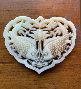 Carved Jade Old Focal Bead of Kissing Fish