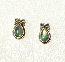 Load image into Gallery viewer, Labradorite Stud Earrings Infinity Symbol Accent