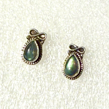 Load image into Gallery viewer, Labradorite Stud Earrings Infinity Symbol Accent