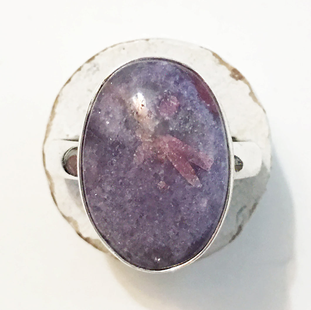 Purple Lepidolite Ring with Pink Tourmaline Size 10 Ring