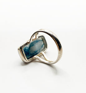 Lightning Azurite in Quartz Ring Size 8.5 Oblong Shape