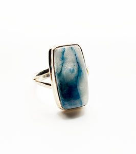 Lightning Azurite in Quartz Ring Size 8.5 Oblong Shape