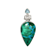 Load image into Gallery viewer, Malachite in Chrysocolla Pendant with a London Topaz
