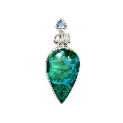 Malachite in Chrysocolla Pendant with a London Topaz