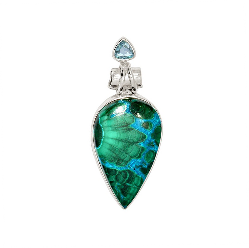 Malachite in Chrysocolla Pendant with a London Topaz