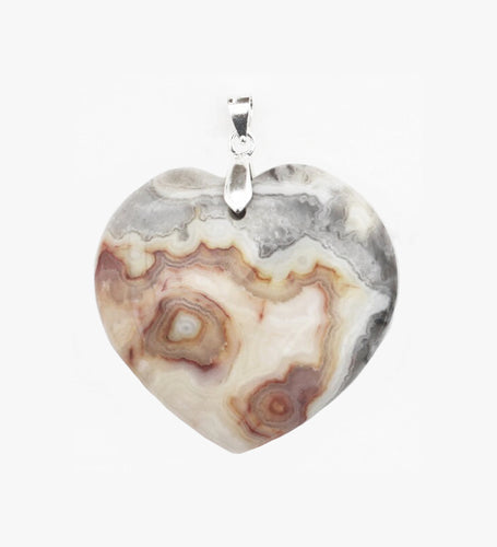 Mexican Crazy Lace Agate Pendant Heart with glassy polish